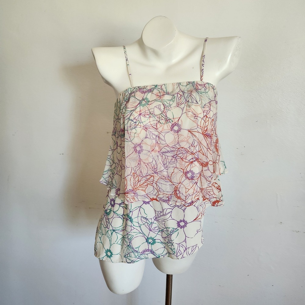 Maeve Daisy Garden Asymmetrical Tiered Silk Camisole Top XS